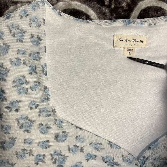 See You Monday Babydoll Dress Size L Light Whimsical Dainty Floral Cottage Faire - Picture 5 of 9